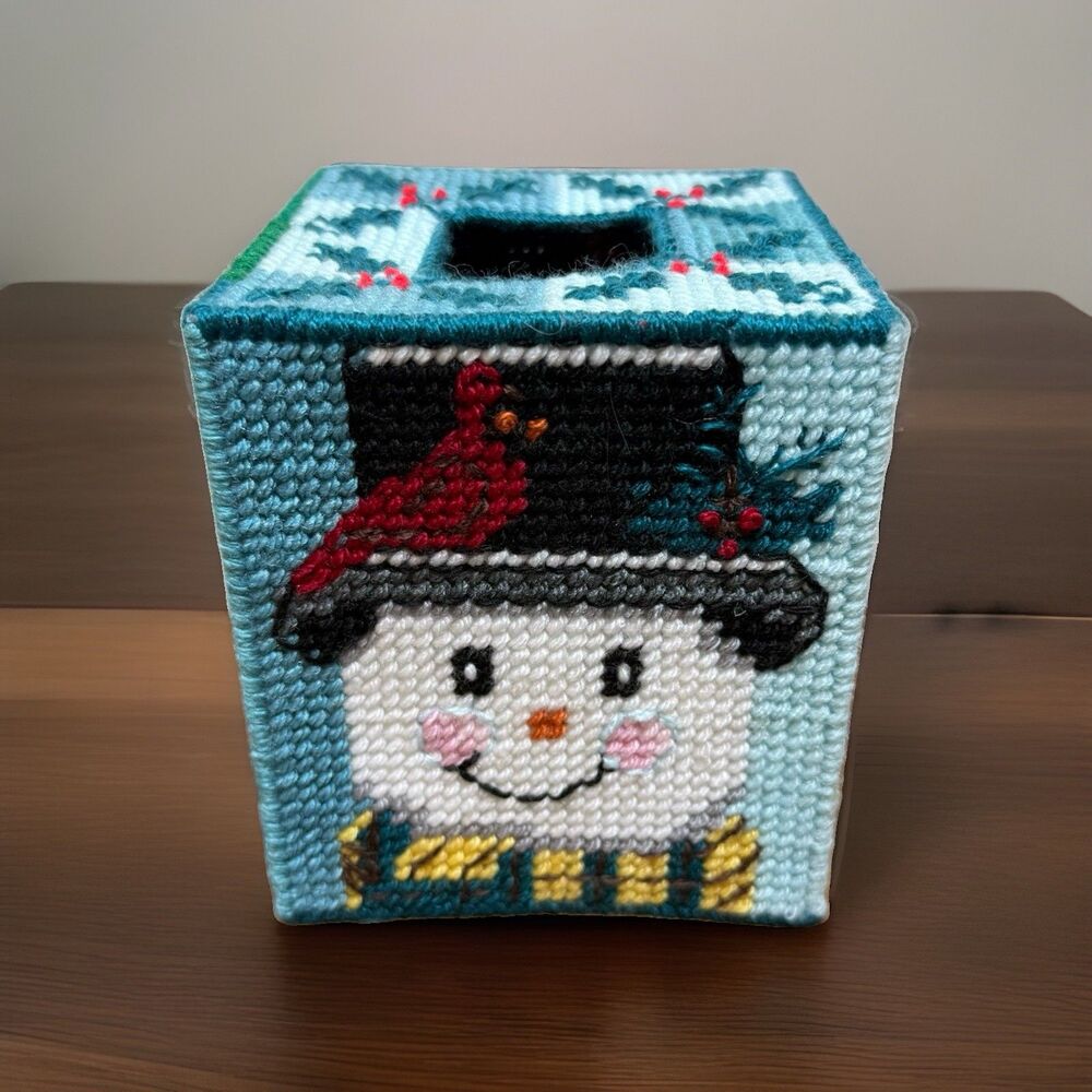 Completed Plastic Canvas Christmas Snowman Tissue Box Cover Handmade Mary Maxim